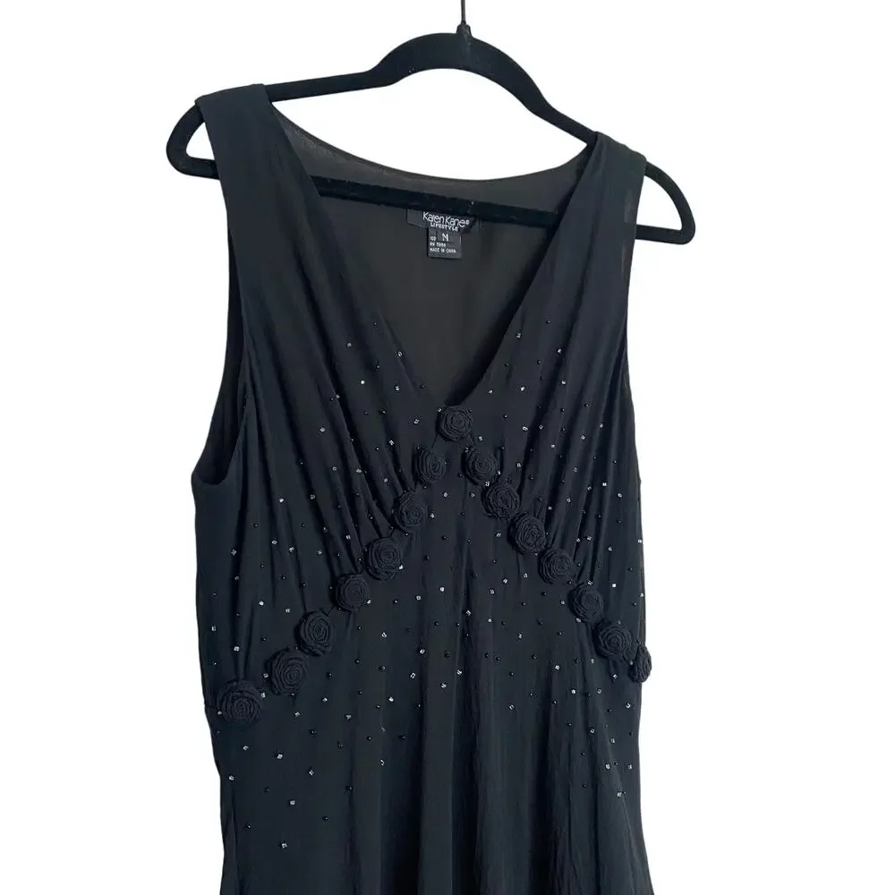 Vintage Karen Kane Silk Black Midi Dress Whimsigoth, Fairy, Witchy M 100% Silk - Picture 3 of 8